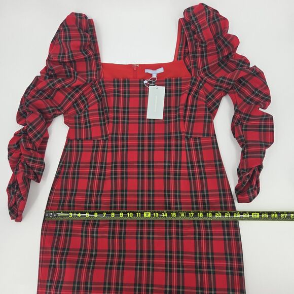 Antonio Melani Elena Midi Dress Size 16 Red Tartan Plaid Holiday Xmas Christmas - Picture 8 of 9